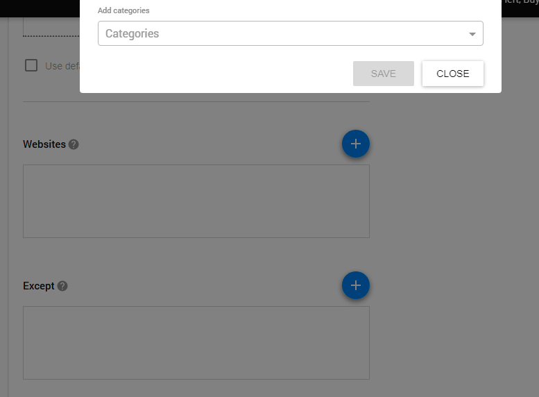 Enter a required URL into the Website box or click on the plus icon to select a category