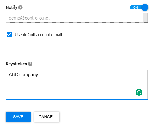 Controlio notification keystrokes setting